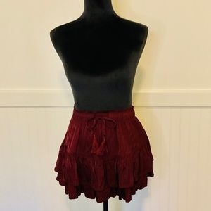 AERIE Maroon Ruffled Mini Skirt